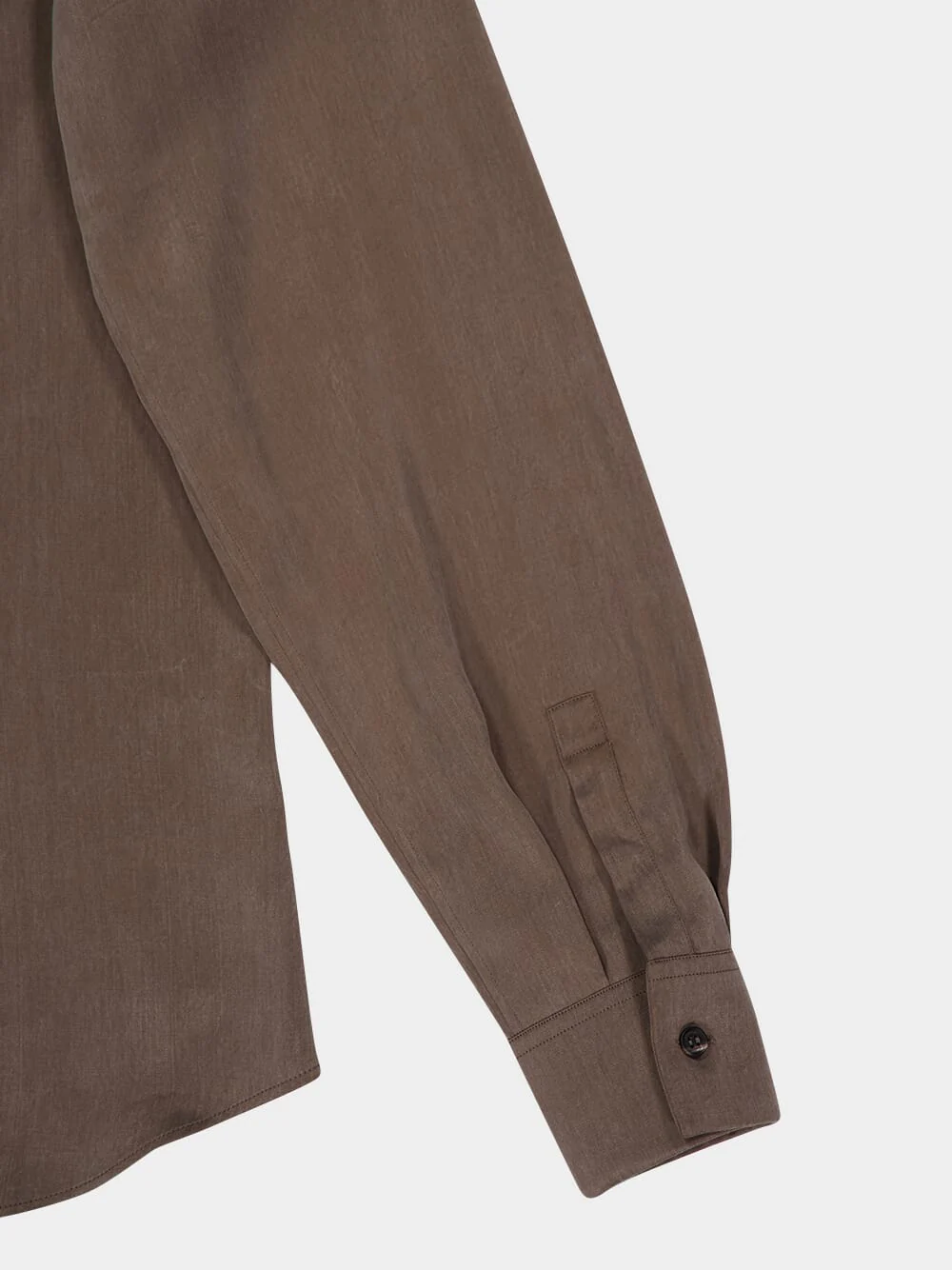Brown Button-Up Shirt in Matt Satin Lyocell - Image 8