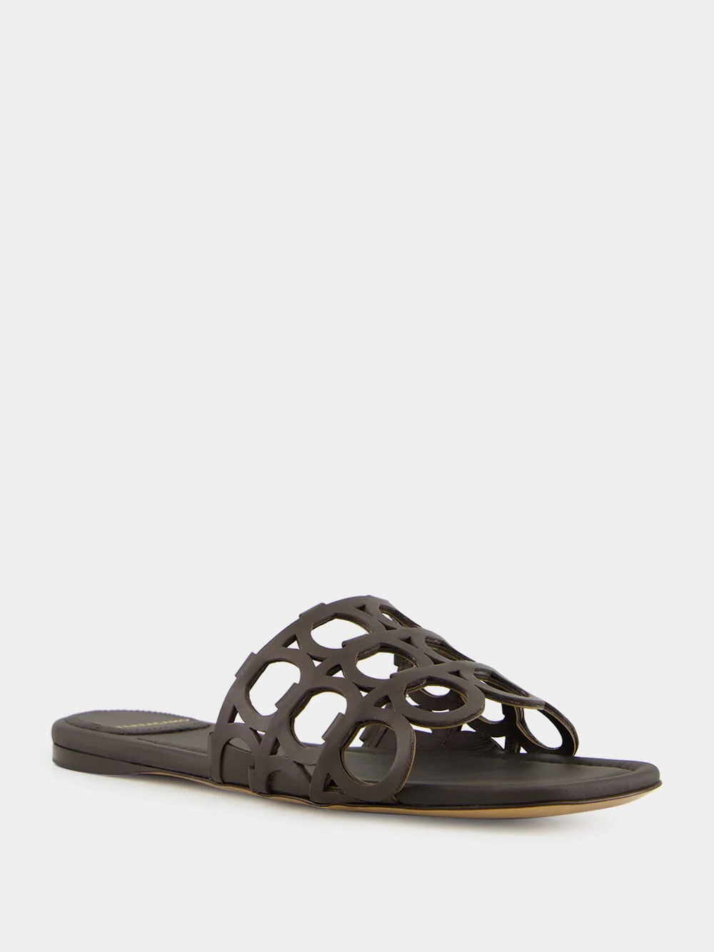 Brown Gancini Chain Leather Slides - Image 2