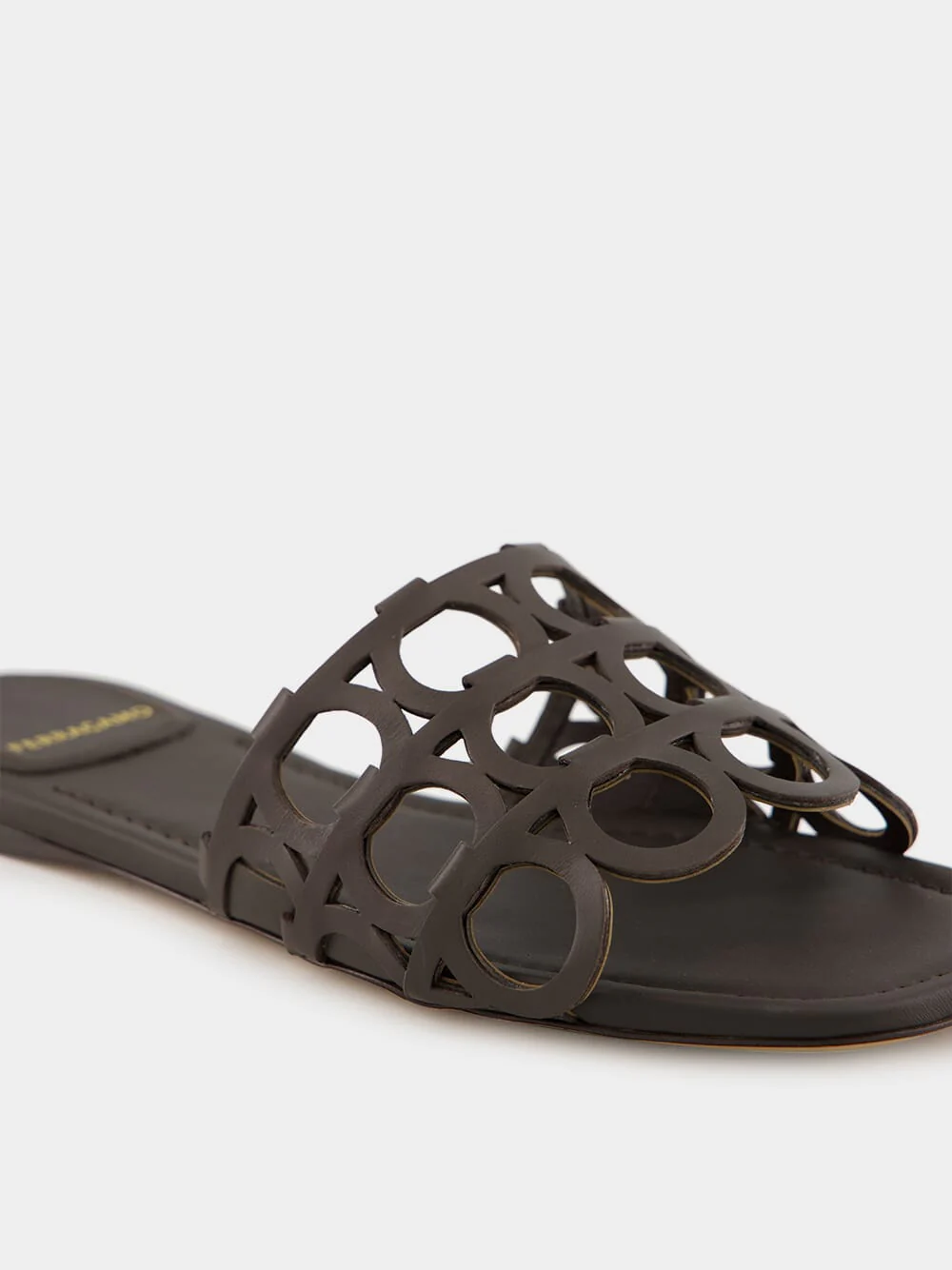 Brown Gancini Chain Leather Slides - Image 6
