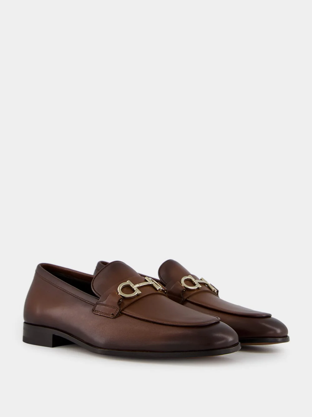 Brown Leather Gancio Bit Loafers - Image 3