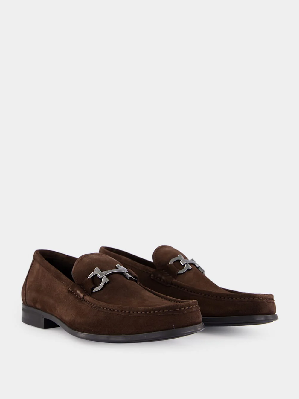 Brown Suede Gancini Loafers - Image 3