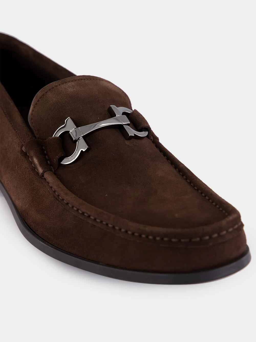 Brown Suede Gancini Loafers - Image 7