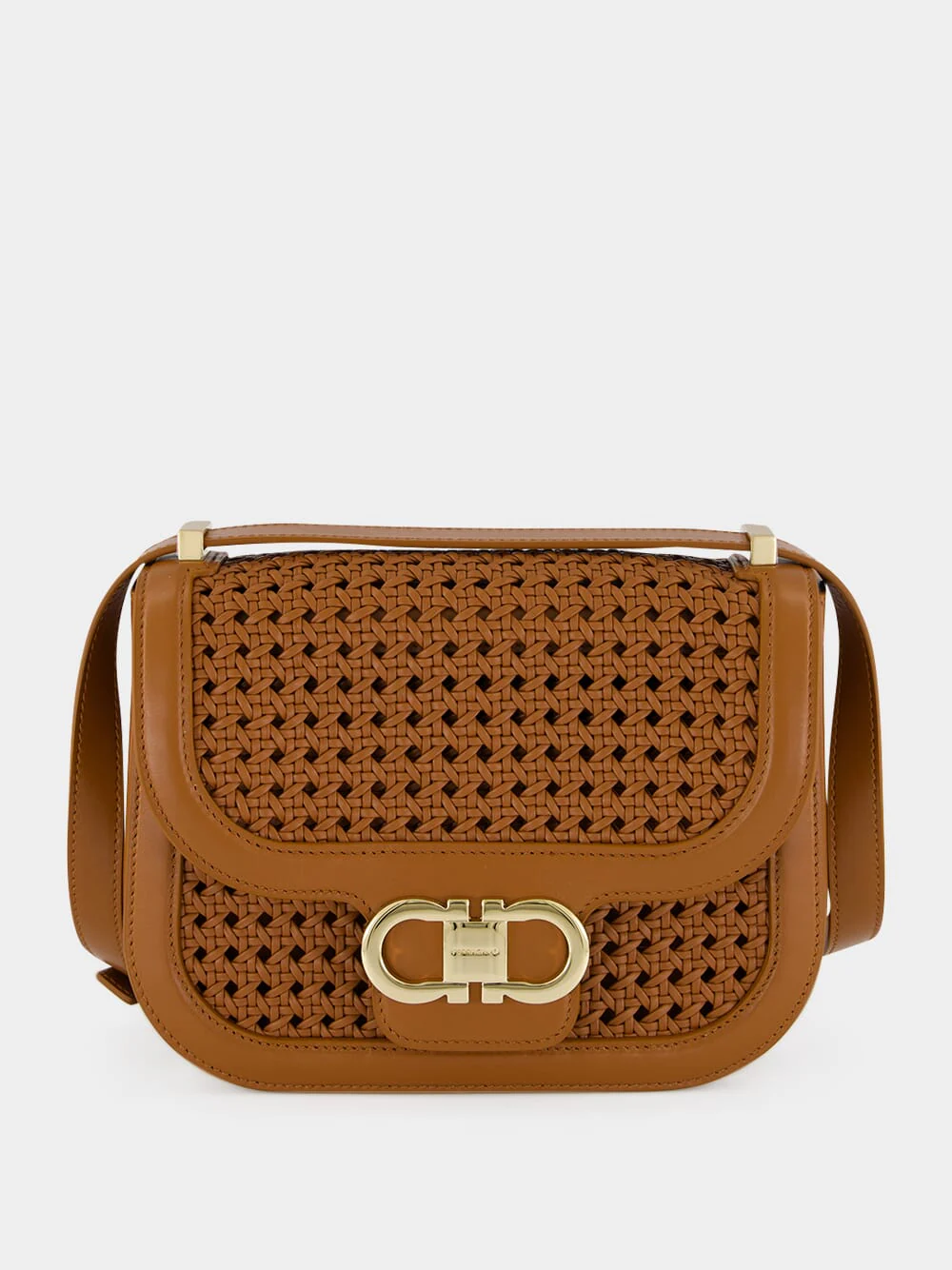Brown Woven Gancini Crossbody Mini Bag