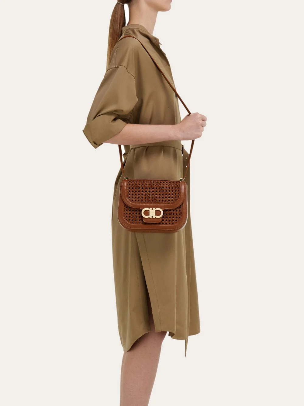 Brown Woven Gancini Crossbody Mini Bag - Image 2