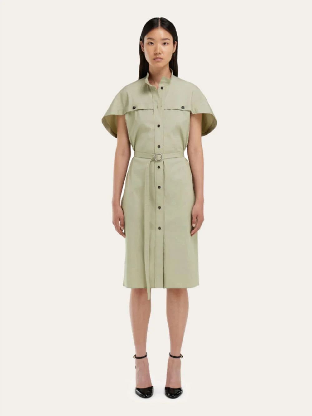 Burnt Sage Poplin Shirt Dress