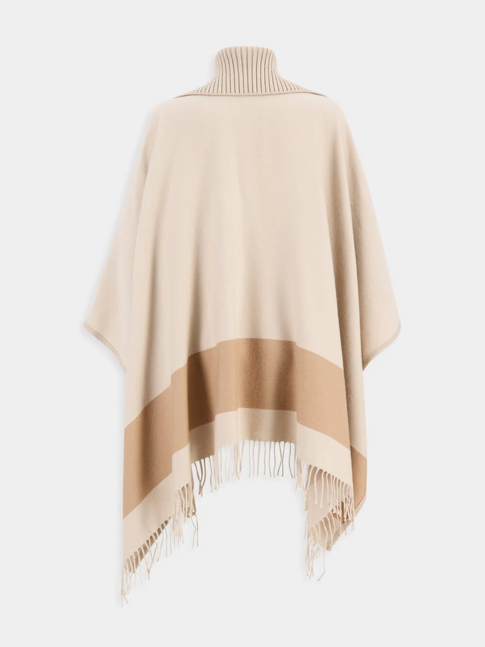 Camel Fringed Wool Cape - Image 3