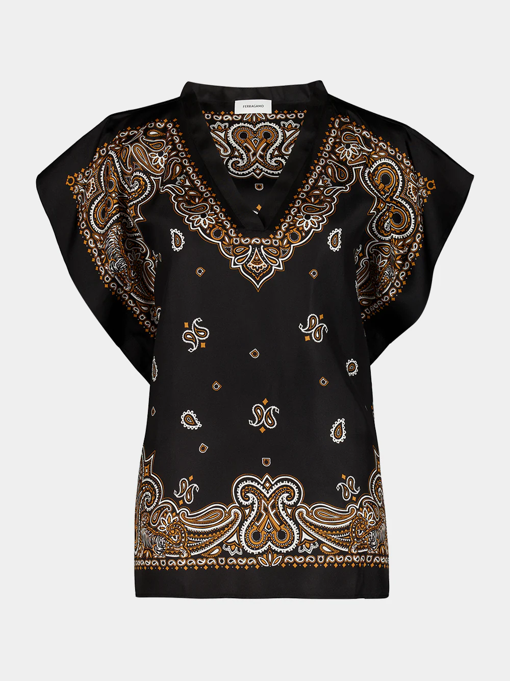 Black and Clay Arabesque Silk Poncho