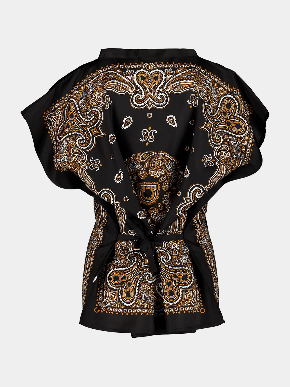 Black and Clay Arabesque Silk Poncho - Image 2