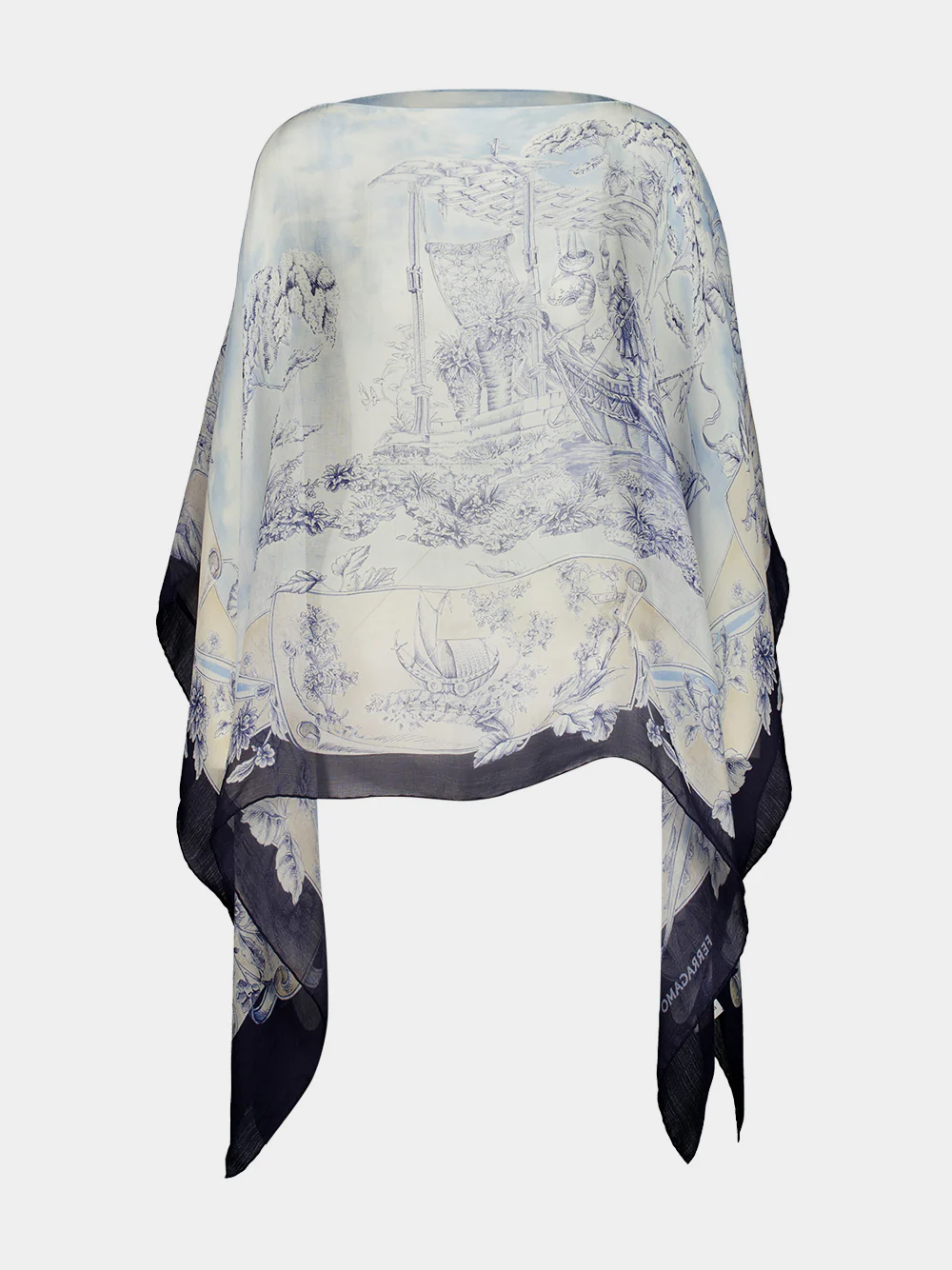Blue Voyage Print Silk Cape