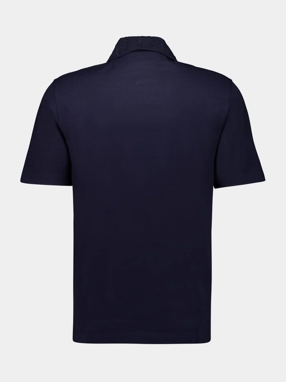 Navy Blue V-Neck Polo with Jacquard Detail - Image 3