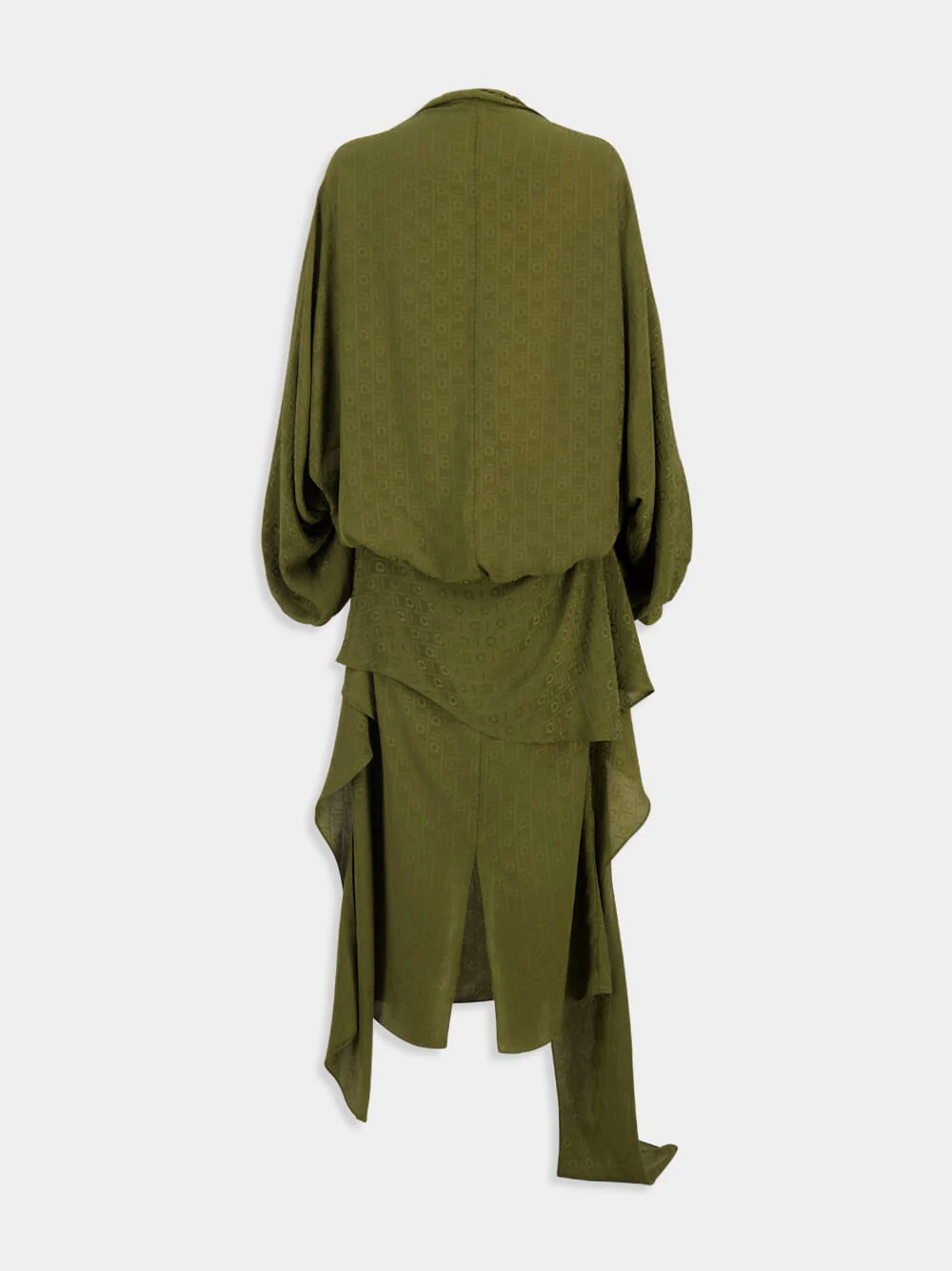 Olive Green Silk Dress with Monogram Motif - Image 2