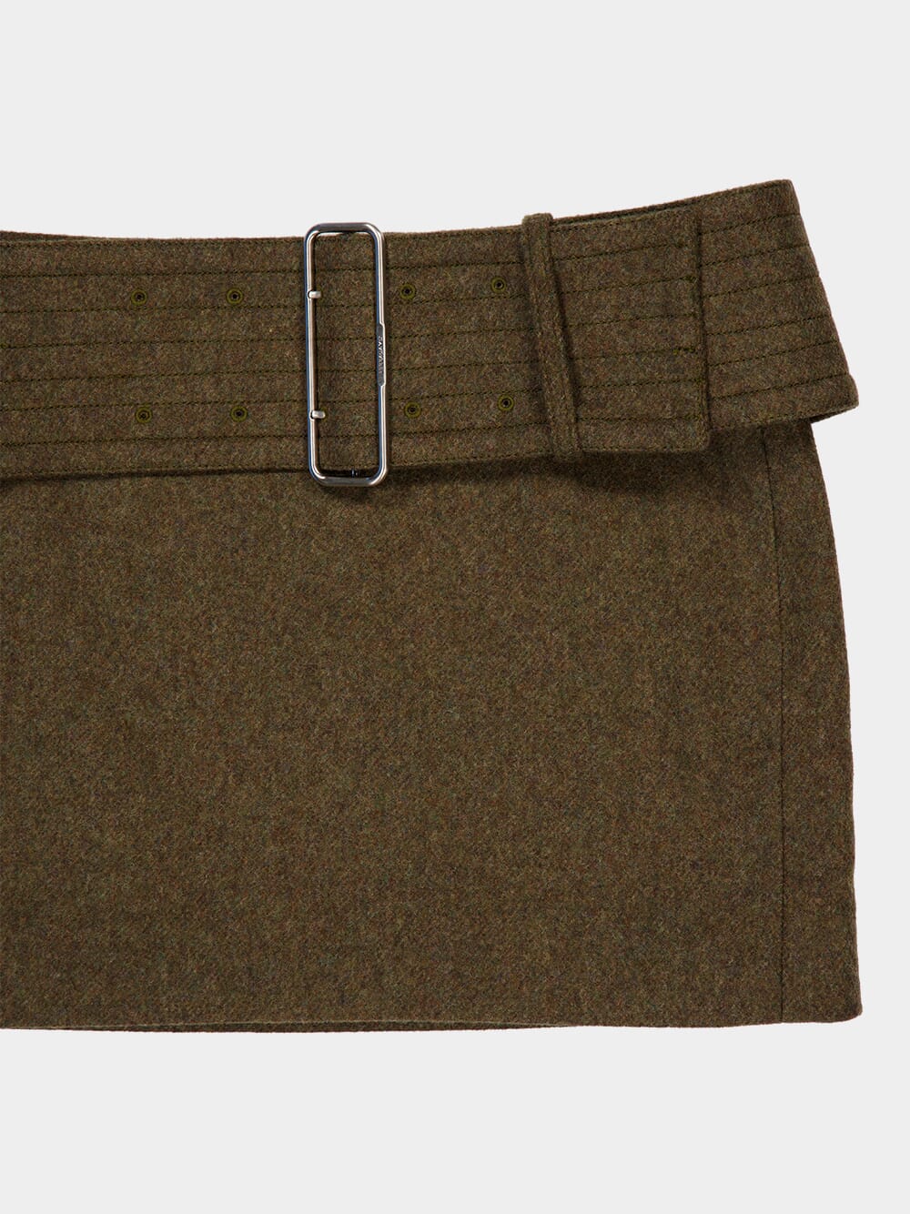 Olive Wool Flannel Mini Skirt - Image 5