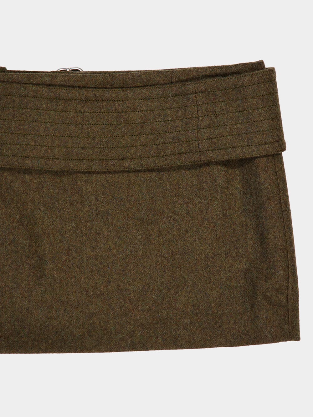 Olive Wool Flannel Mini Skirt - Image 6