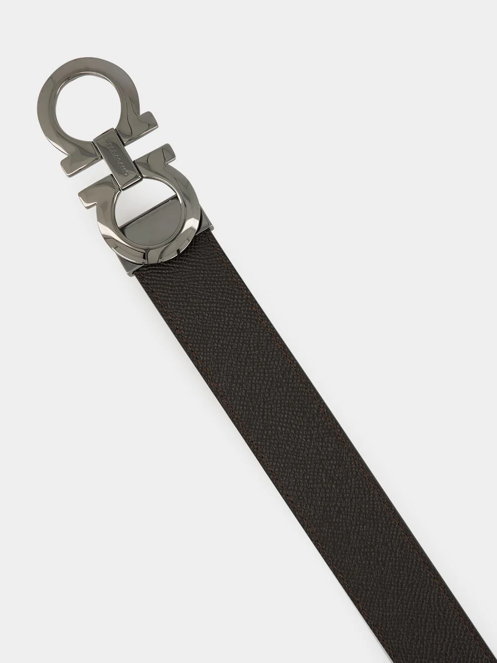 Dark Brown and Black 	Brown Reversible Gancini Leather Belt - Image 2