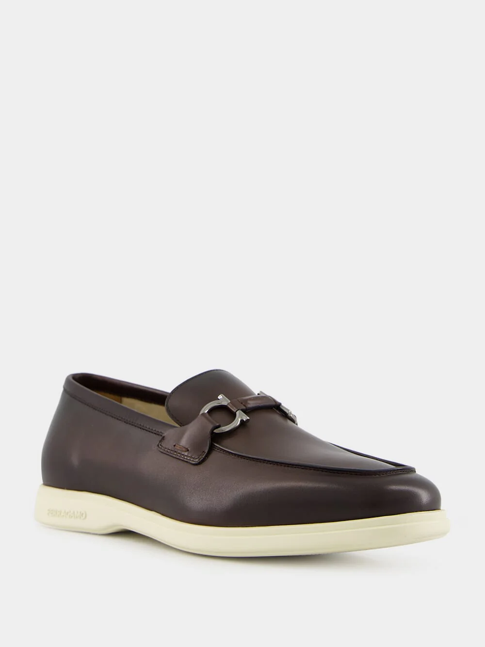Dark Brown Calfskin Loafers with Gancini Ornament - Image 2