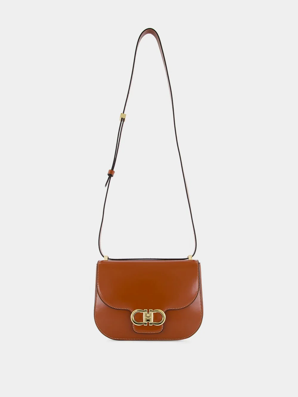 Dark Cognac Double Gancini North-South Crossbody Bag - Image 2