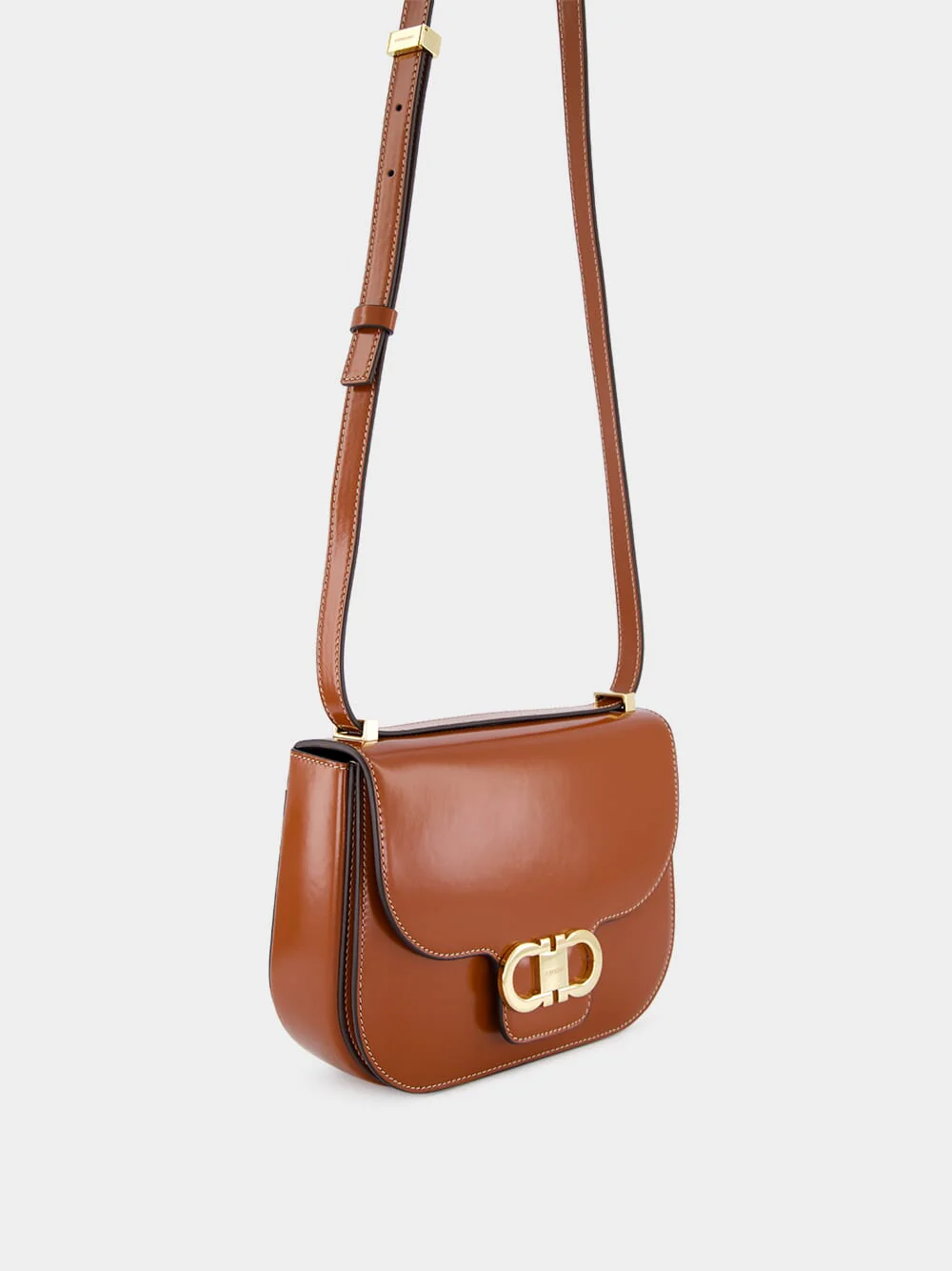 Dark Cognac Double Gancini North-South Crossbody Bag - Image 3