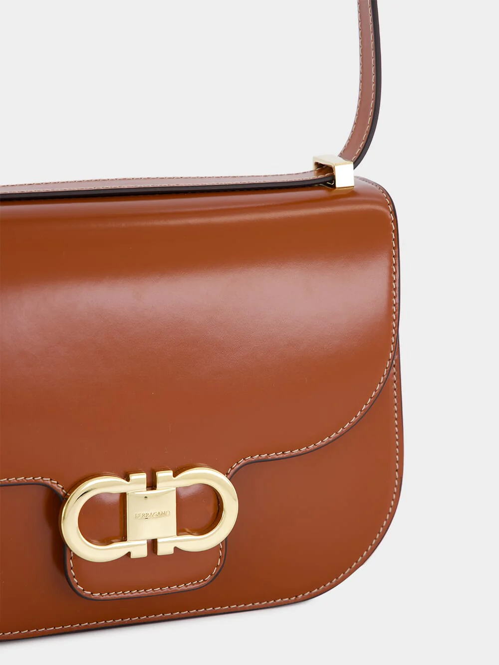 Dark Cognac Double Gancini North-South Crossbody Bag - Image 7