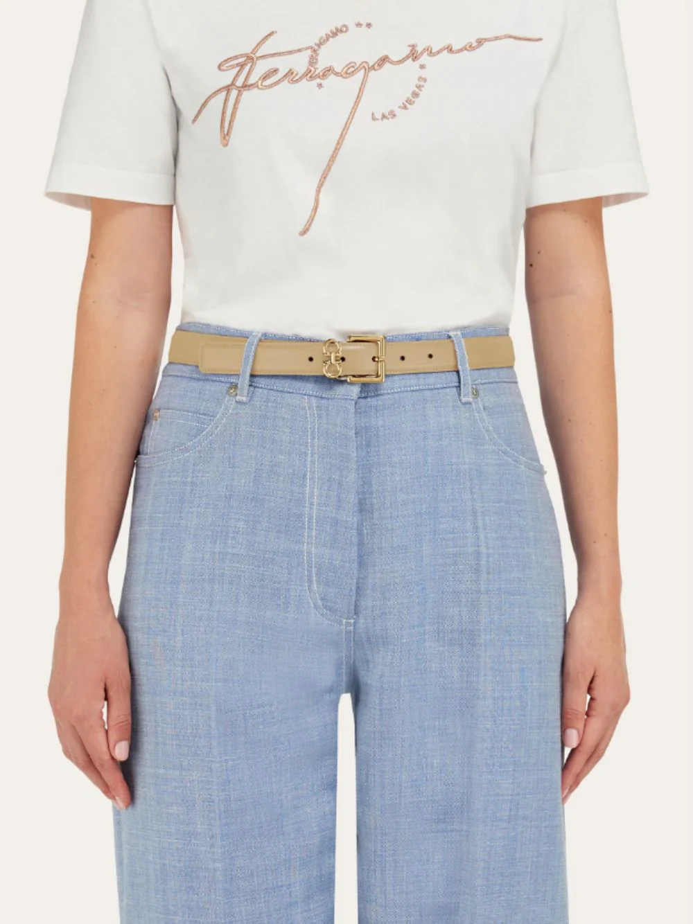 Double Gancini Fixed Belt in Stone Calfskin - Image 2