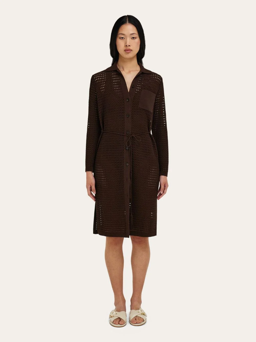 Espresso Brown Knitted Shirt Dress