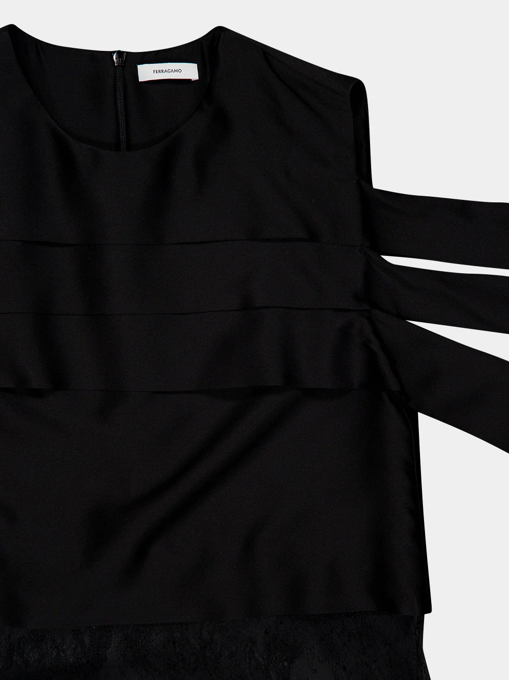 Black Silk Mini Dress with Lace Detail - Image 5