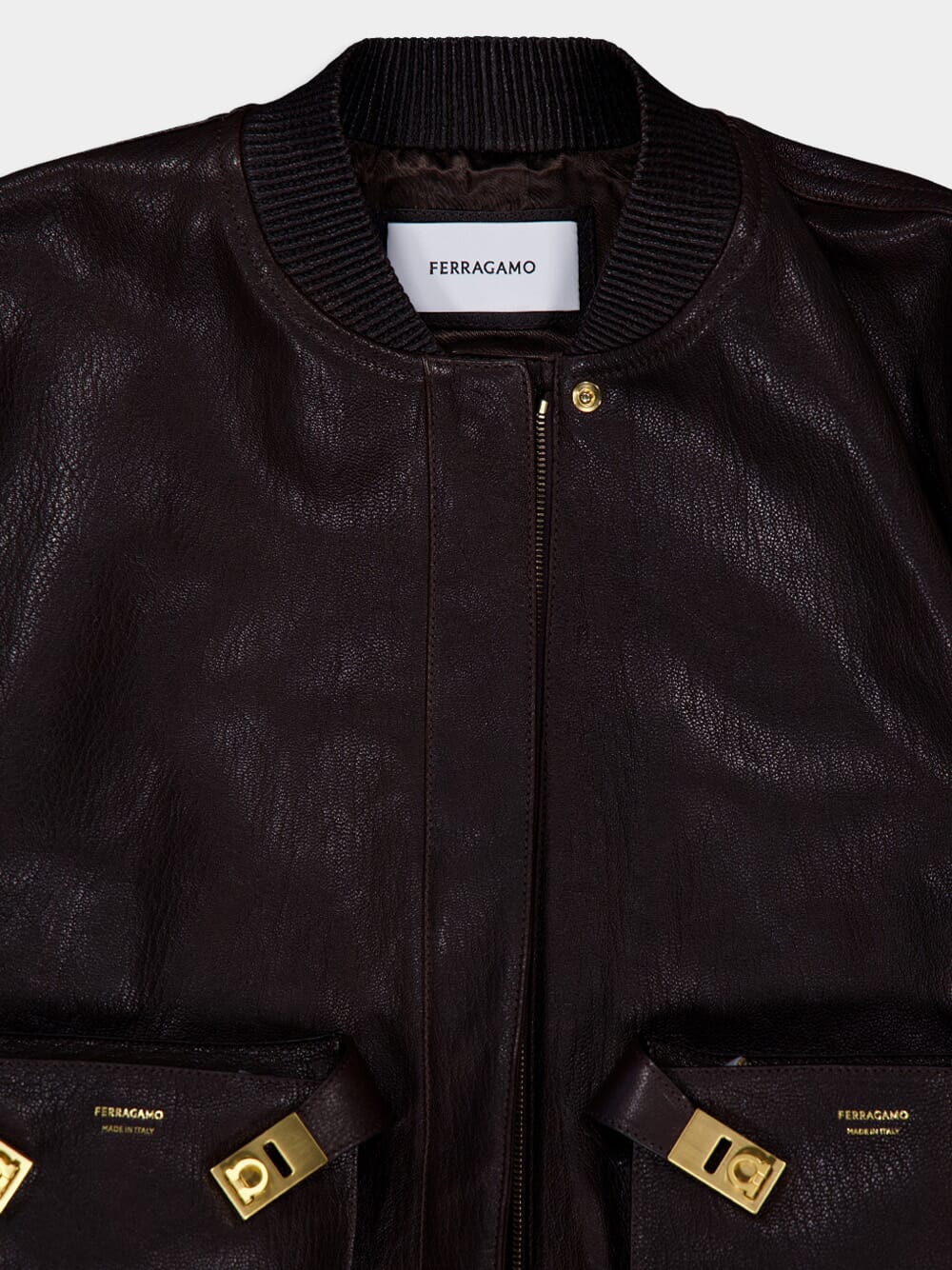 Espresso Leather Bomber Jacket - Image 3