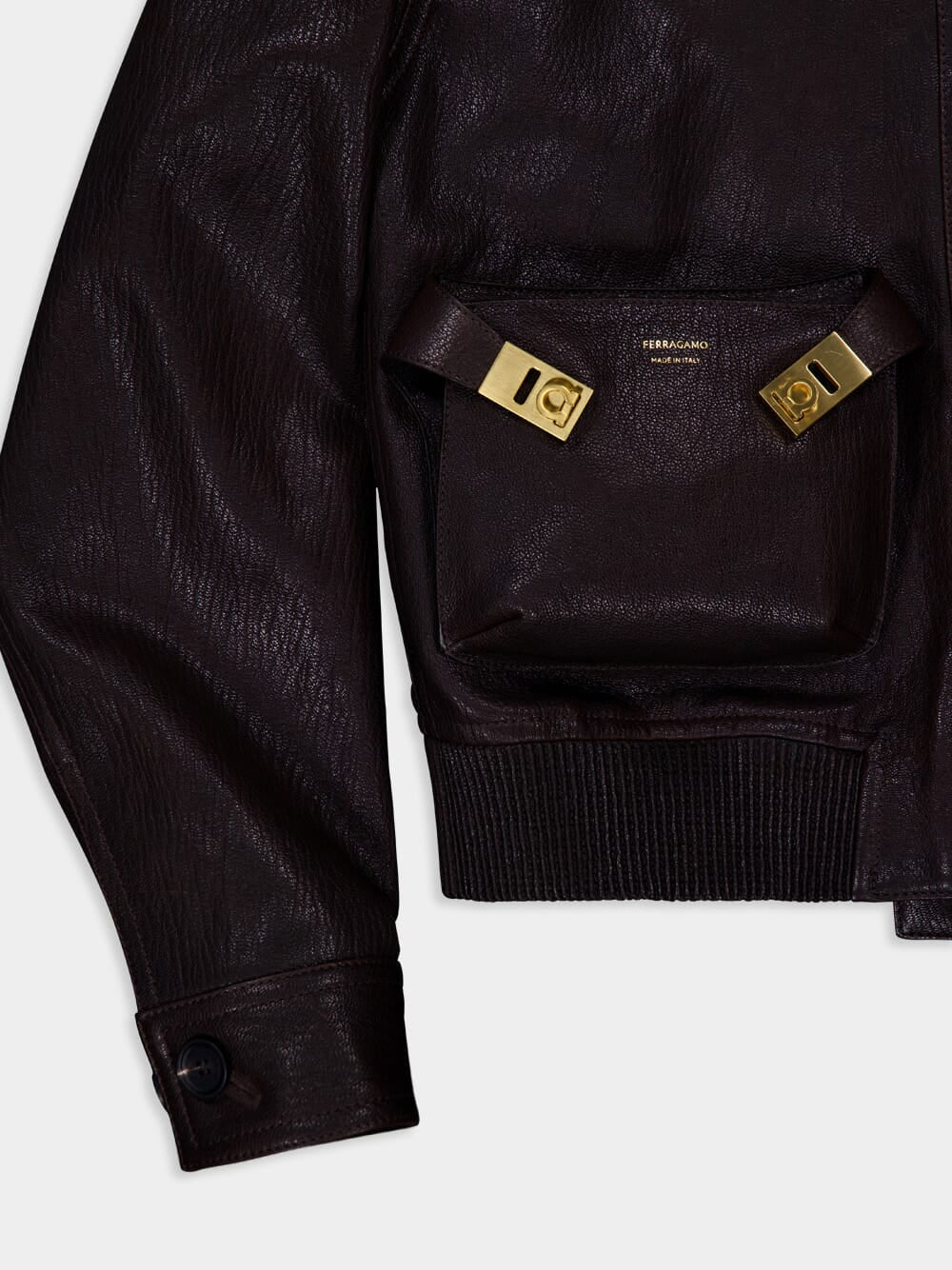 Espresso Leather Bomber Jacket - Image 4