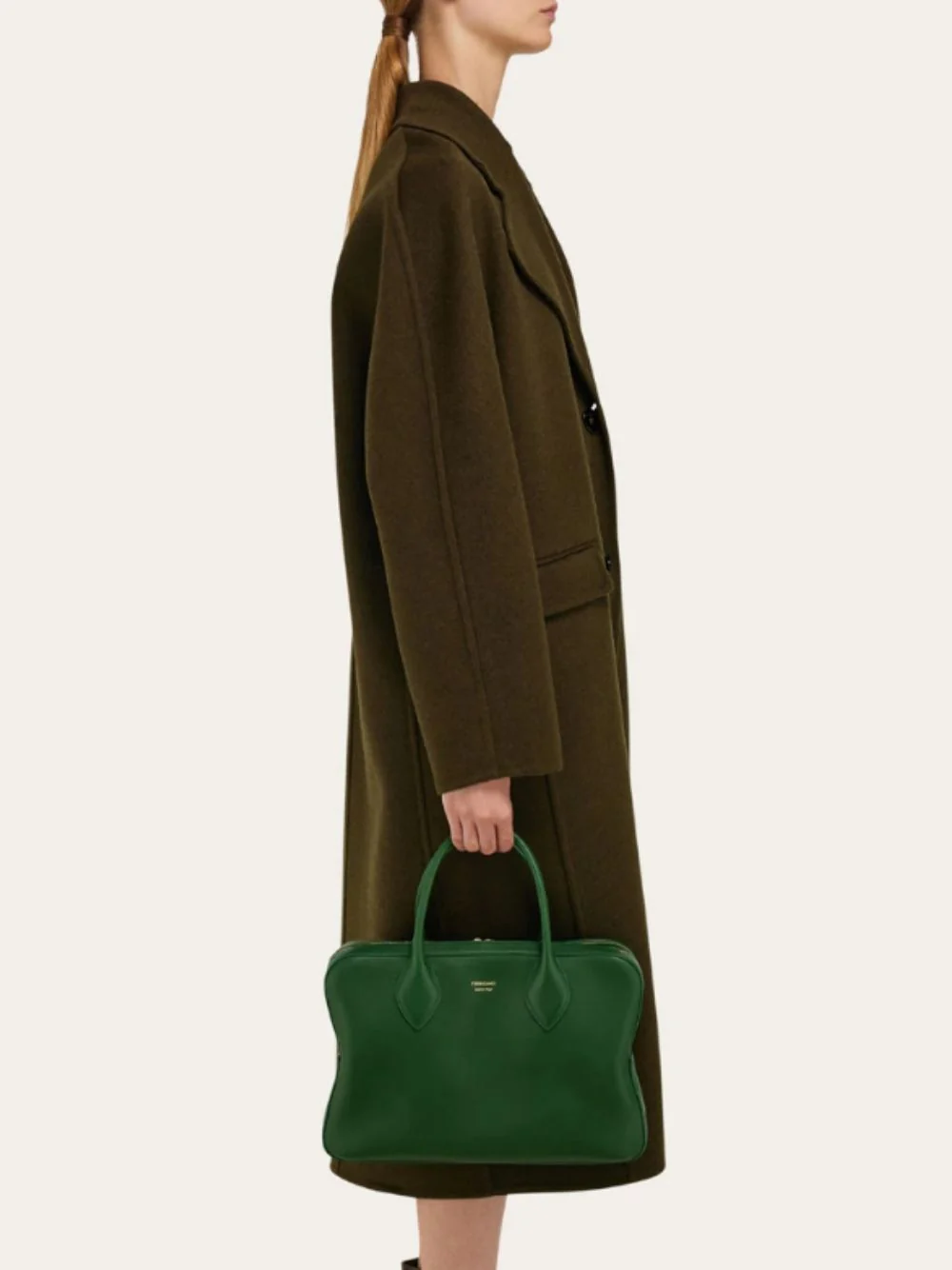 Forest Green Calfskin Leather Top Handle Bag - Image 2