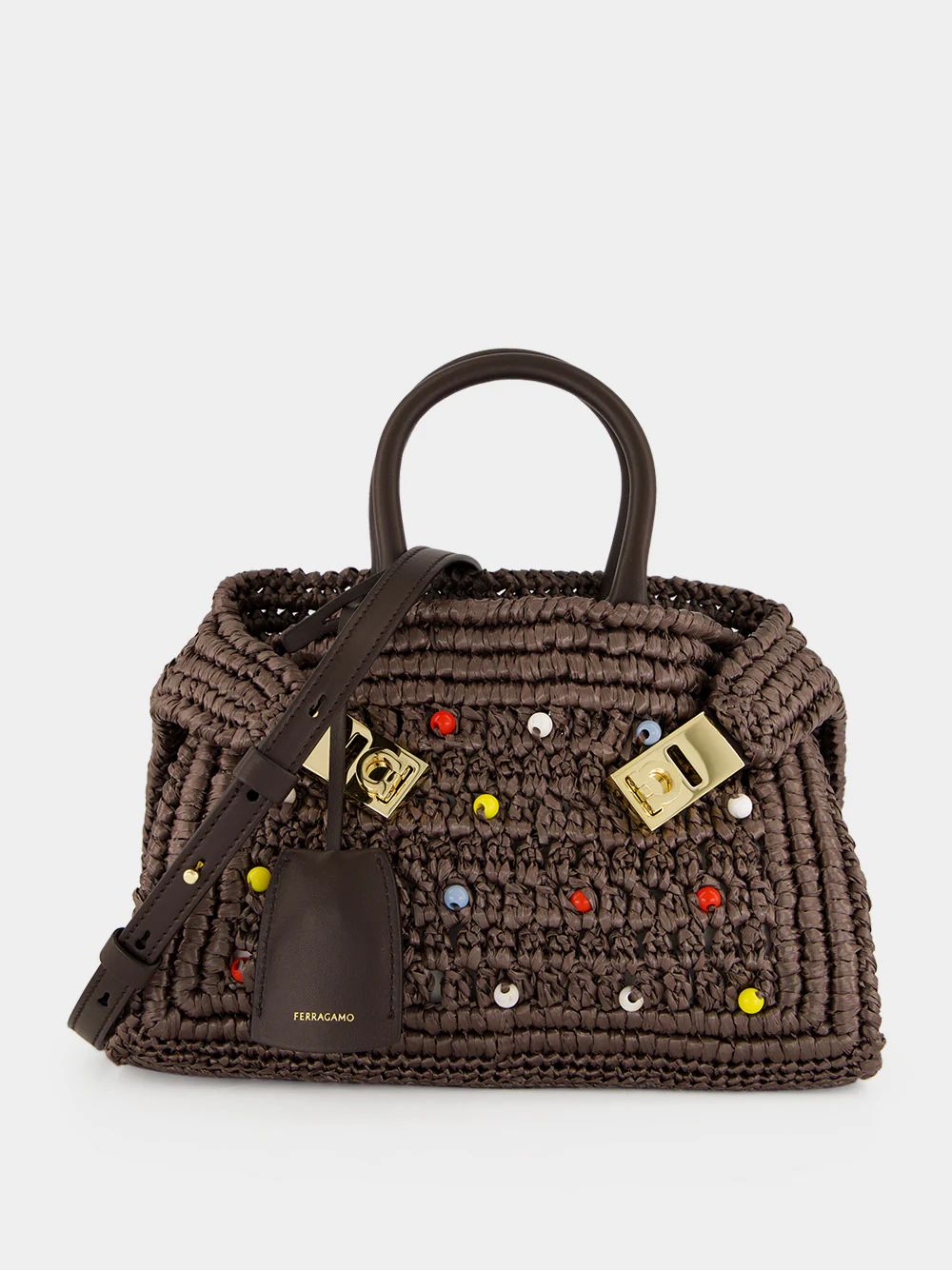 Brown Small Hug Raffia Handbag