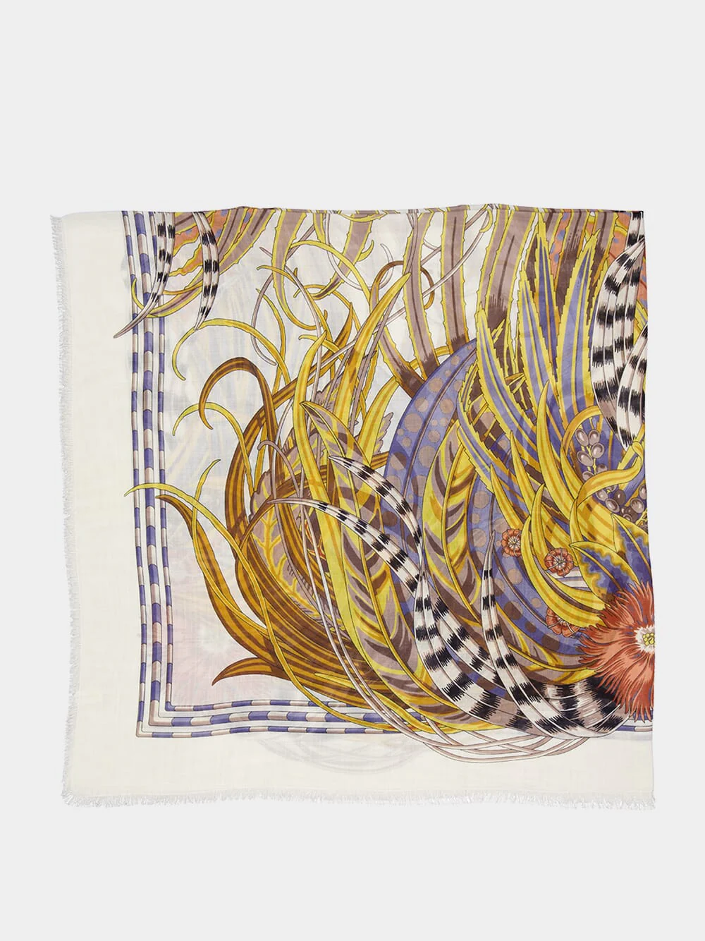 Ivory Rooster Print Cashmere-Silk Shawl - Image 2