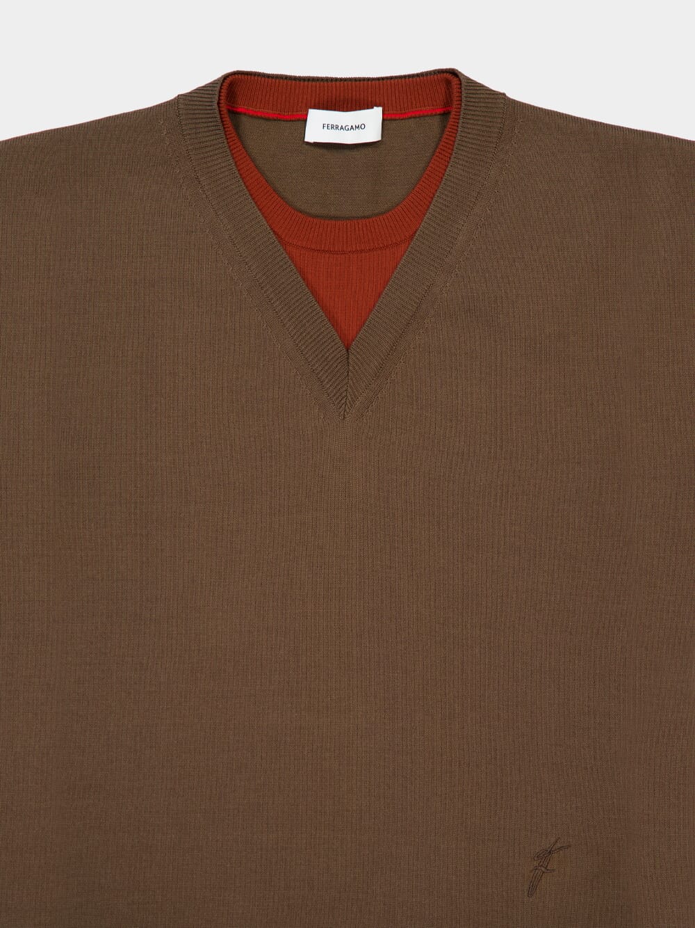 Layered Knitted T-Shirt in Clay, Brick and White - Image 11