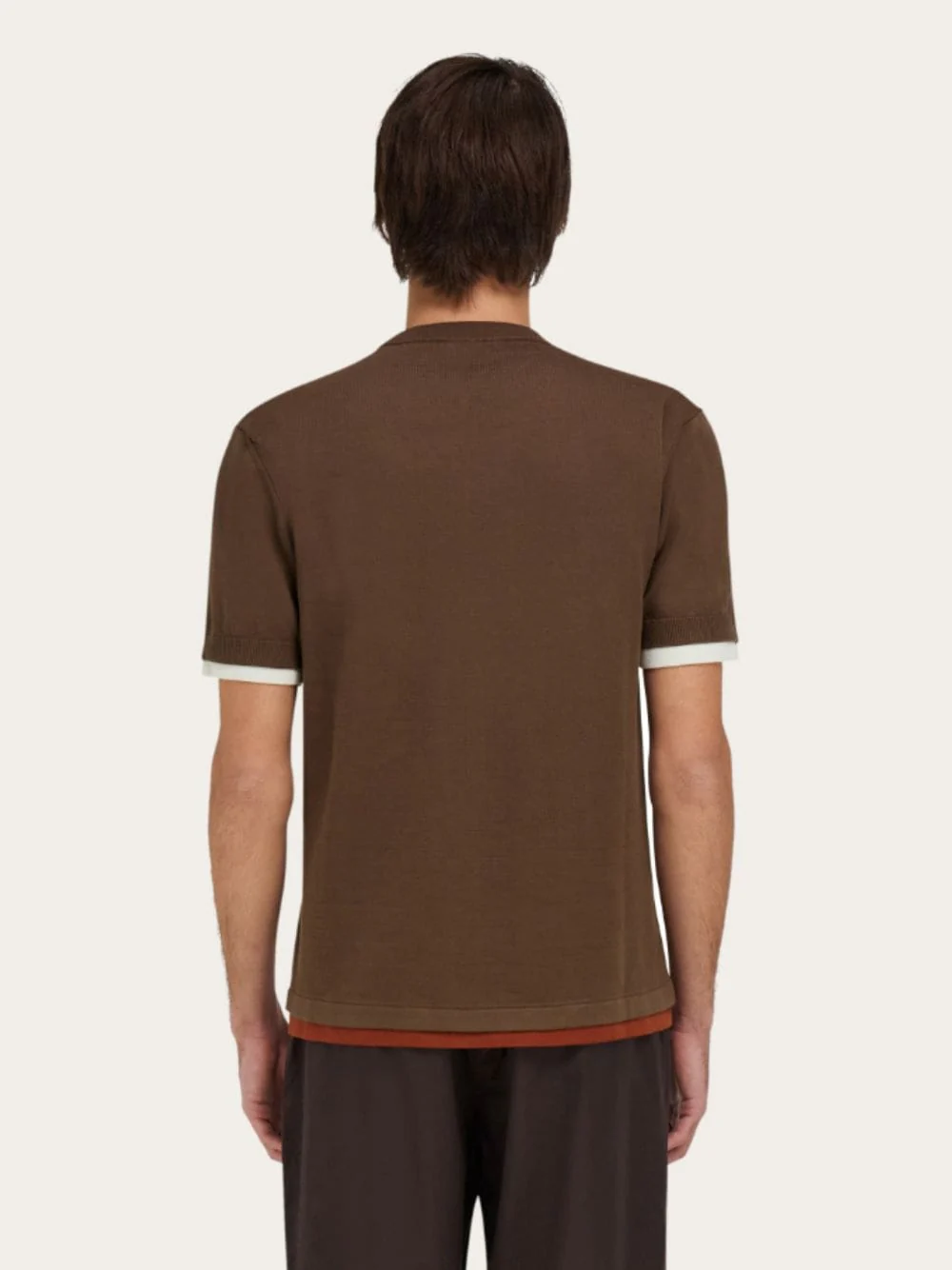 Layered Knitted T-Shirt in Clay, Brick and White - Image 9