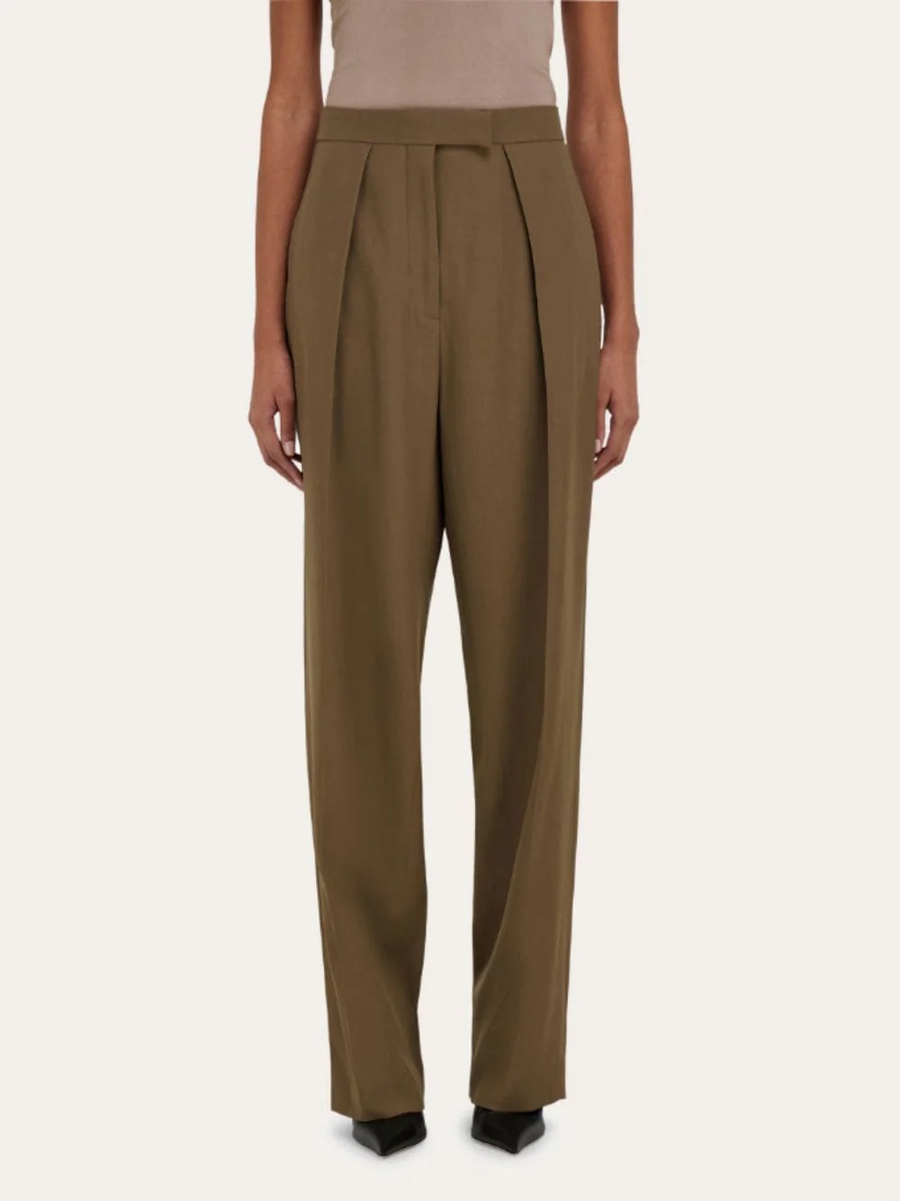 Lead Brown High-Waisted Pleated Trousers - Image 2