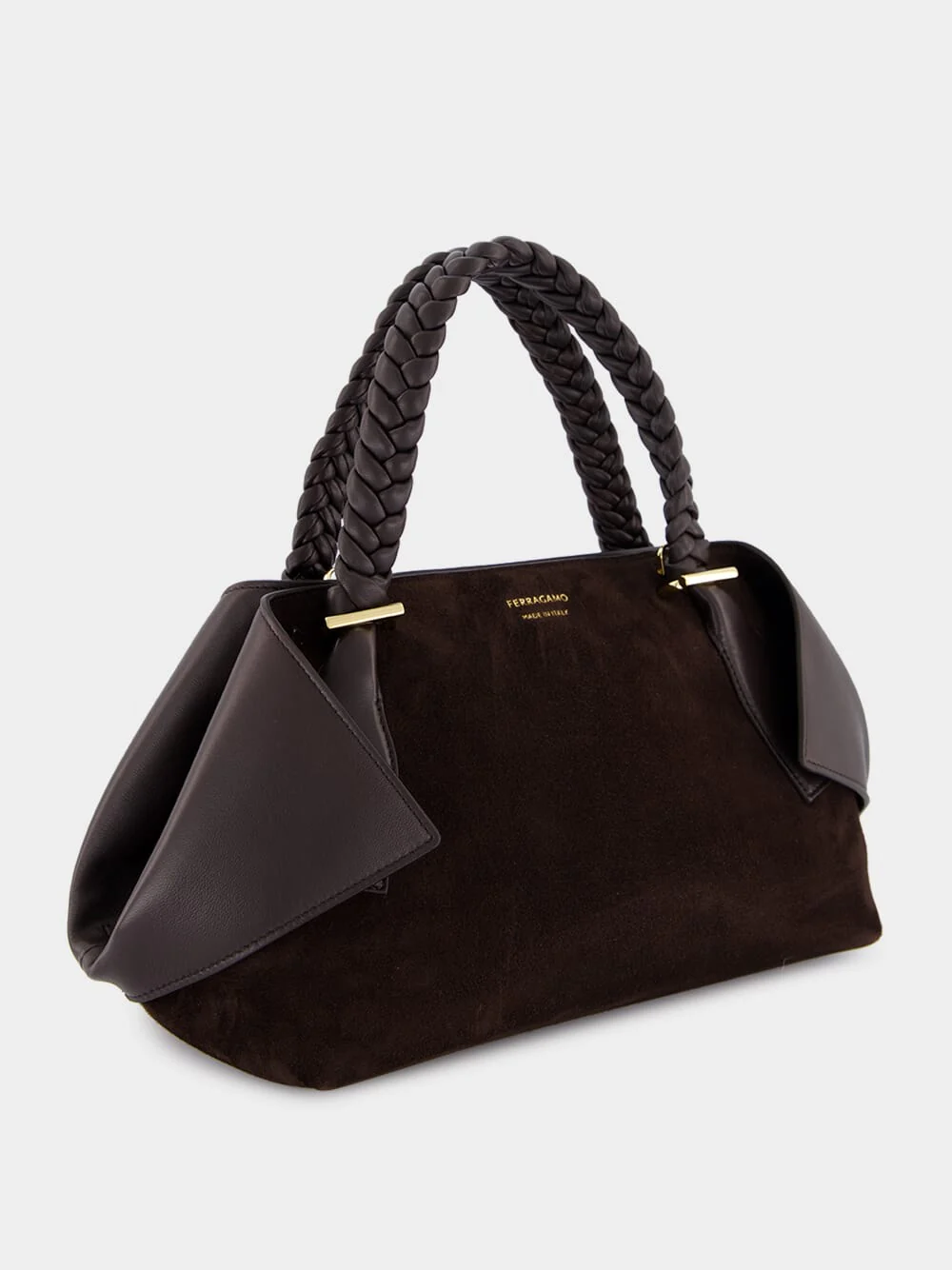 Medium Folded Scarf Bag in Brown Suede - Image 2