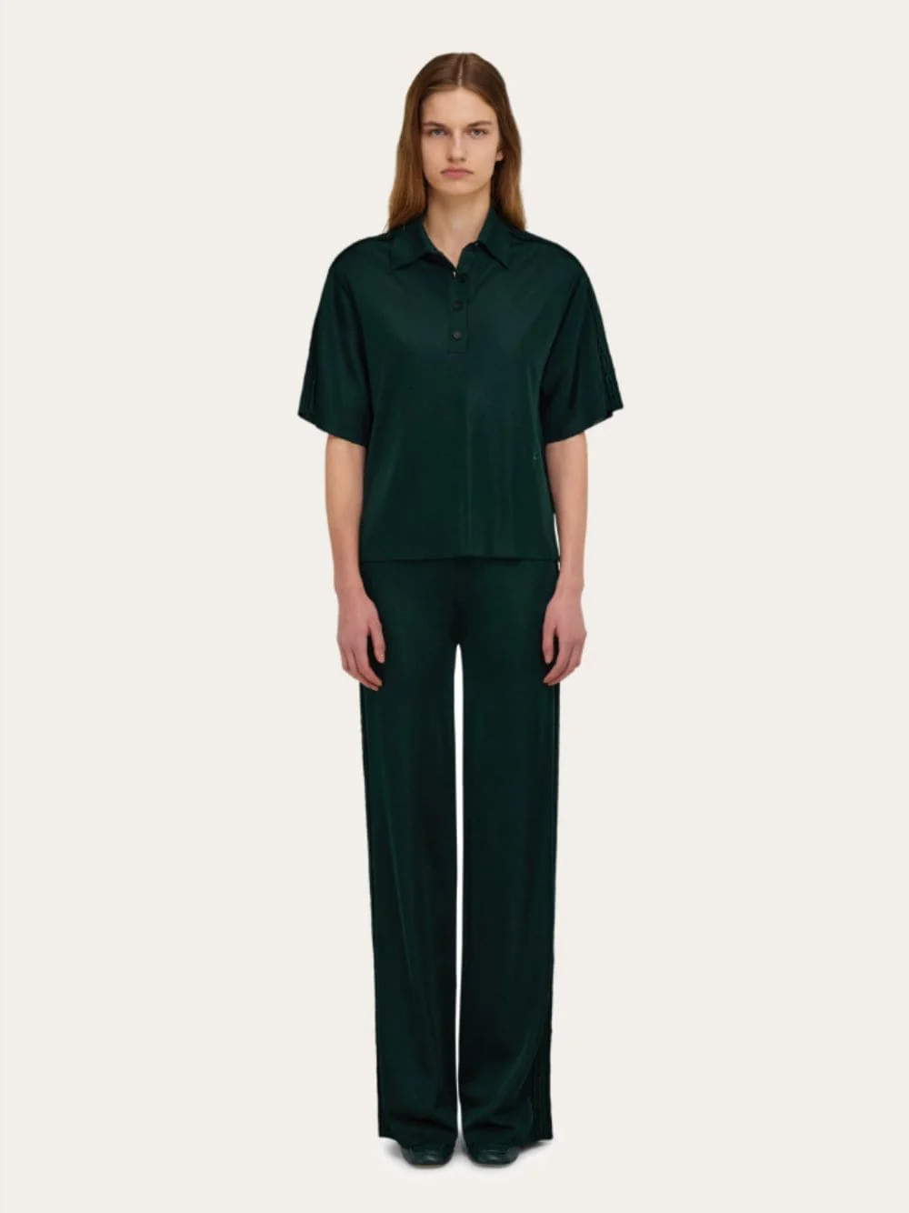 Moss Green Knitted Viscose Polo