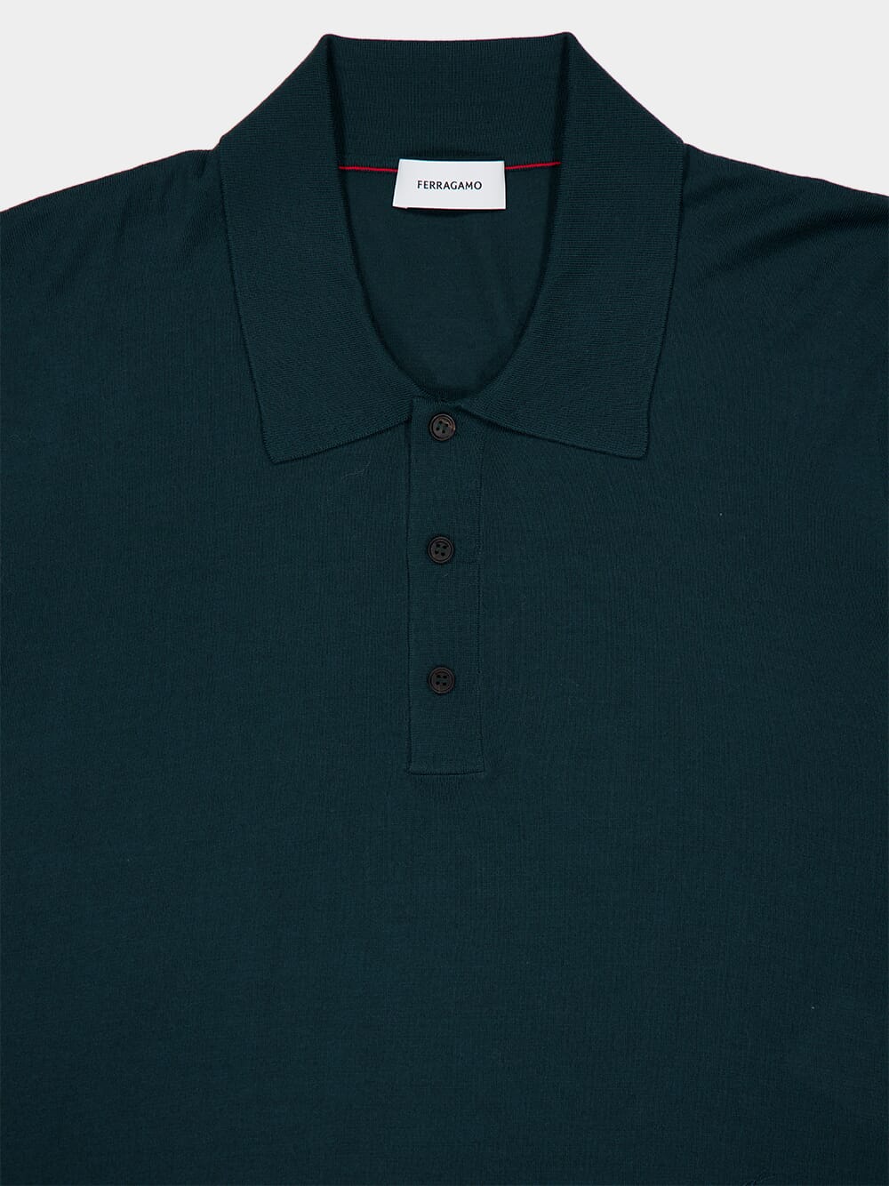 Moss Green Long-Sleeve Wool Polo Shirt - Image 3