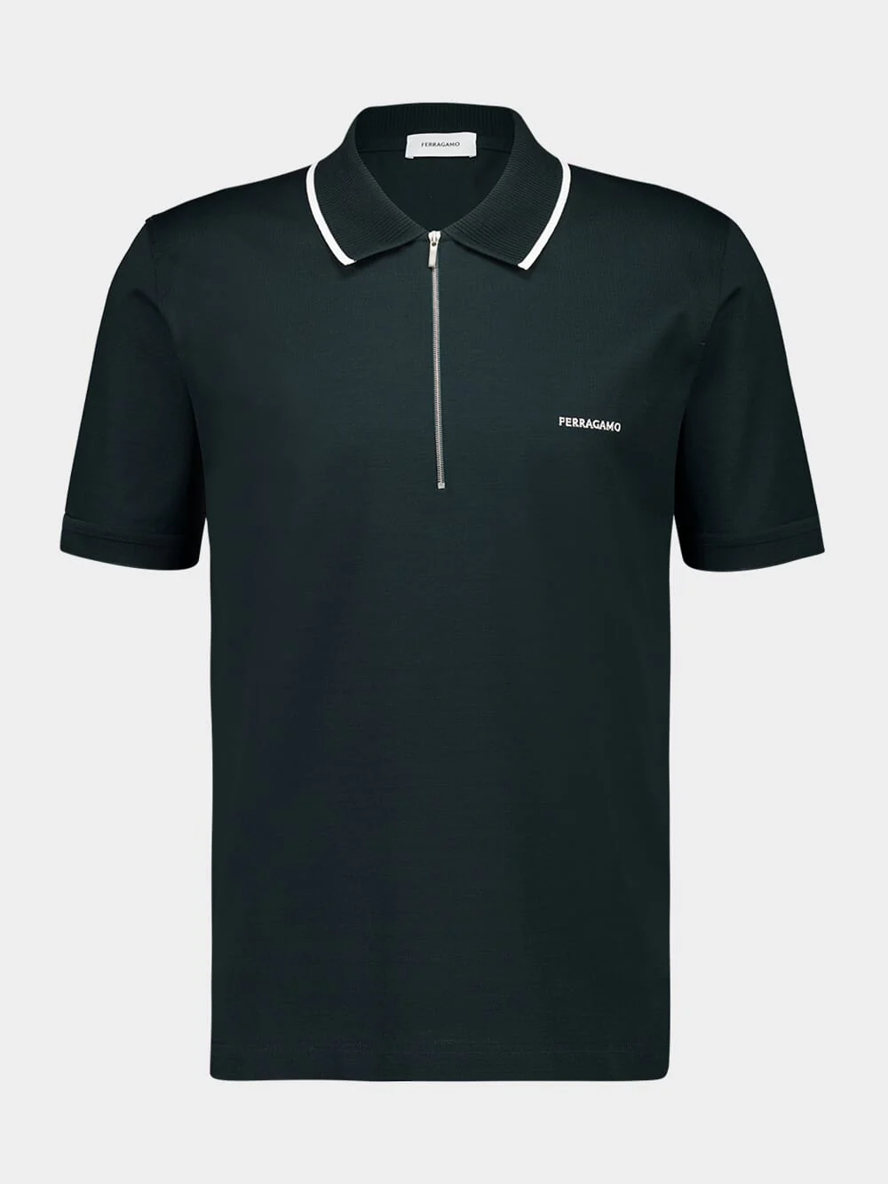 Moss Green Piqué Cotton Polo with Zip