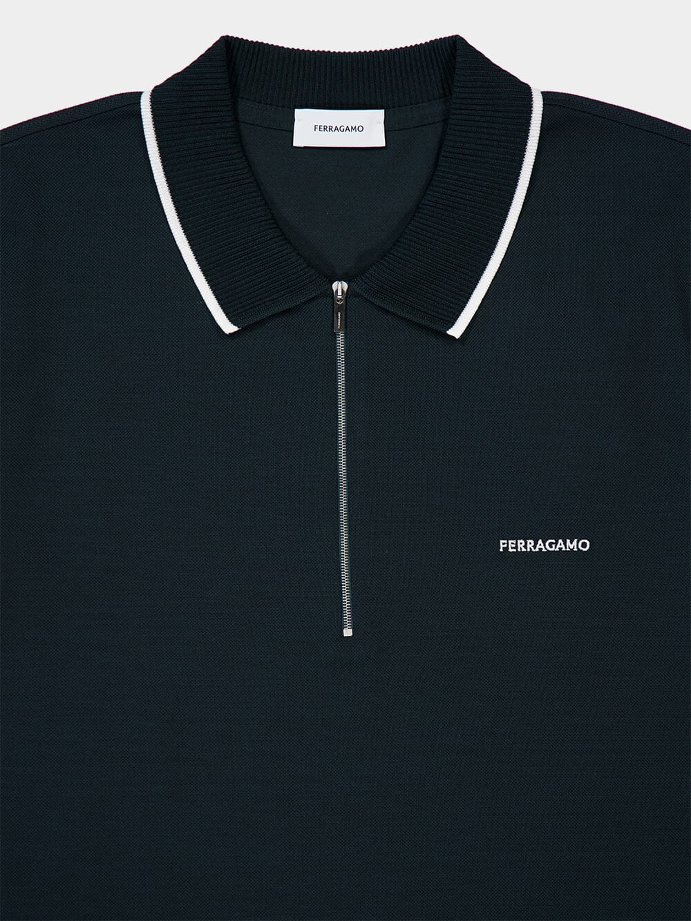 Moss Green Piqué Cotton Polo with Zip - Image 3
