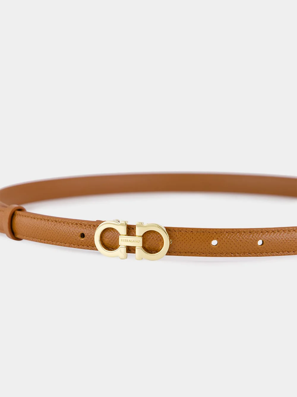 Natural Brown Hammered Leather Gancini Belt - Image 3
