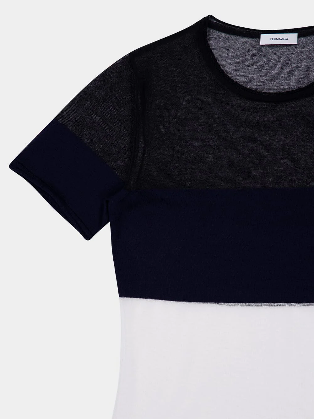 Navy and White Wool-Blend Round Neck T-Shirt - Image 4