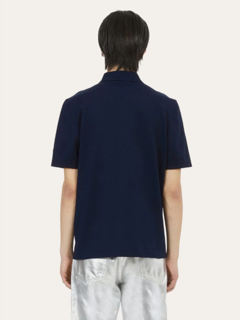 Navy Blue Cotton Polo with Zip Collar - Image 3