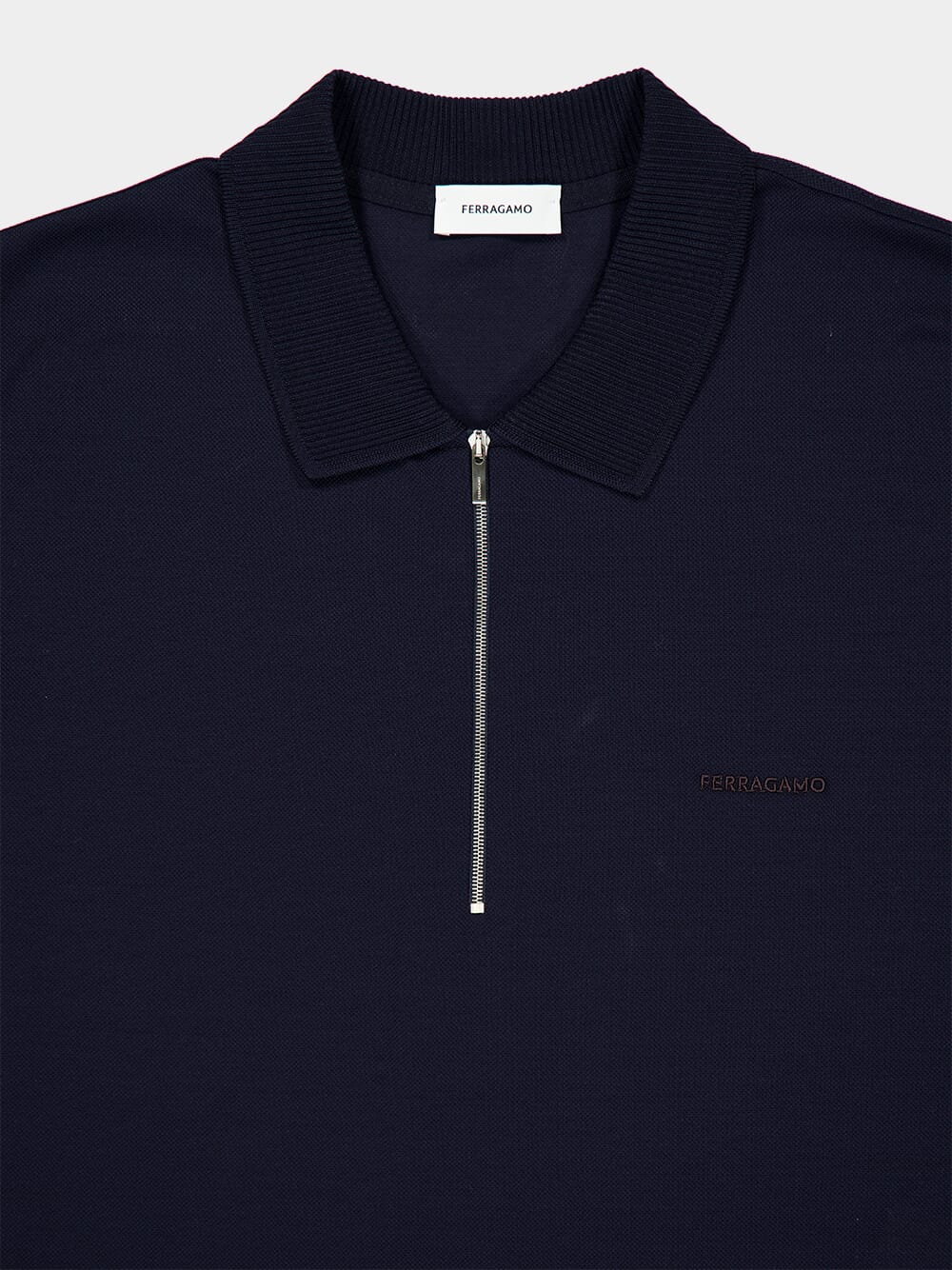 Navy Blue Cotton Polo with Zip Collar - Image 5