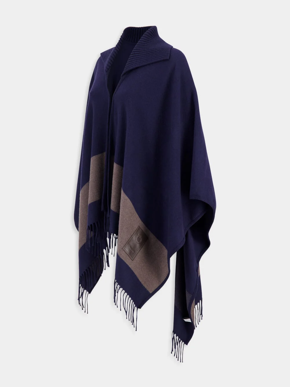 Navy Blue Fringed Wool Cape - Image 2