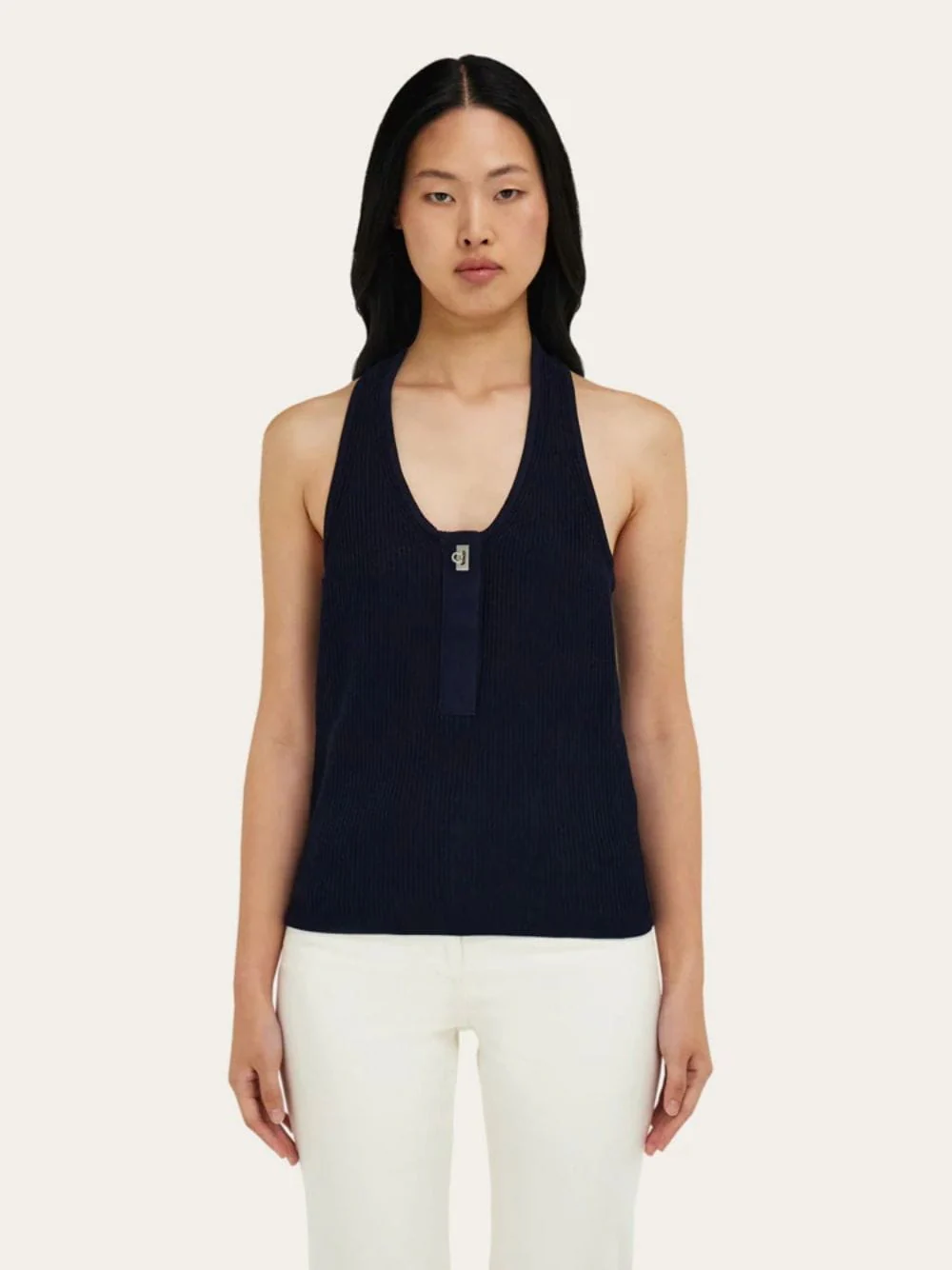 Navy Blue Knitted Racer Back Top - Image 2