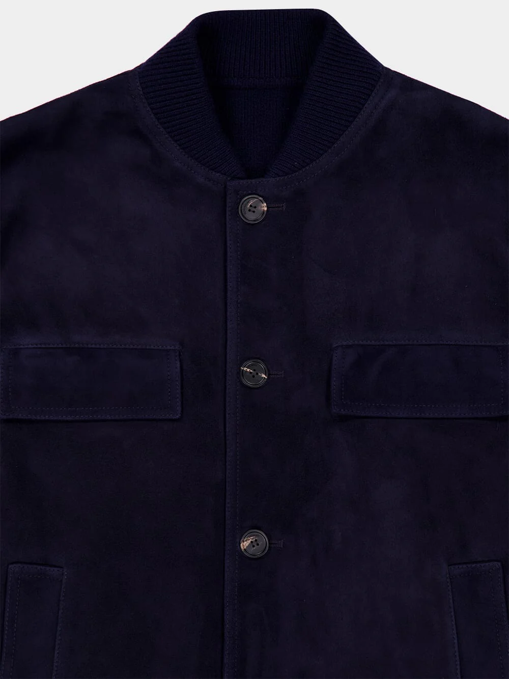Navy Blue Suede Bomber Jacket - Image 5