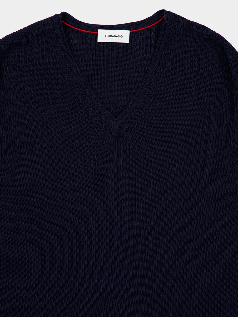 Navy Blue V-Neck Knit Sweater - Image 3