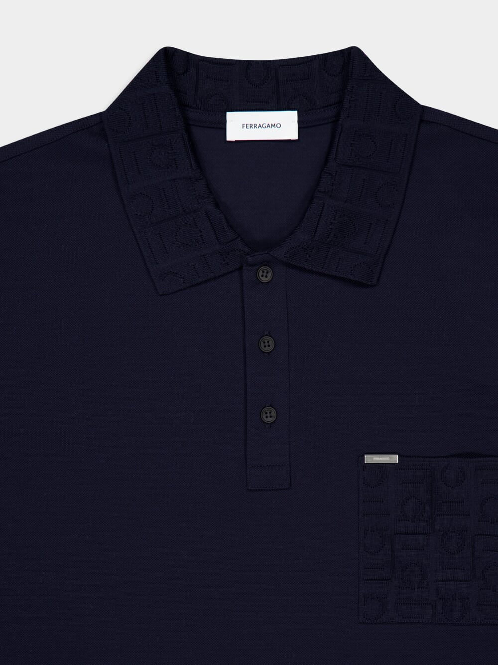 Navy Cotton Polo with Jacquard Pocket - Image 5