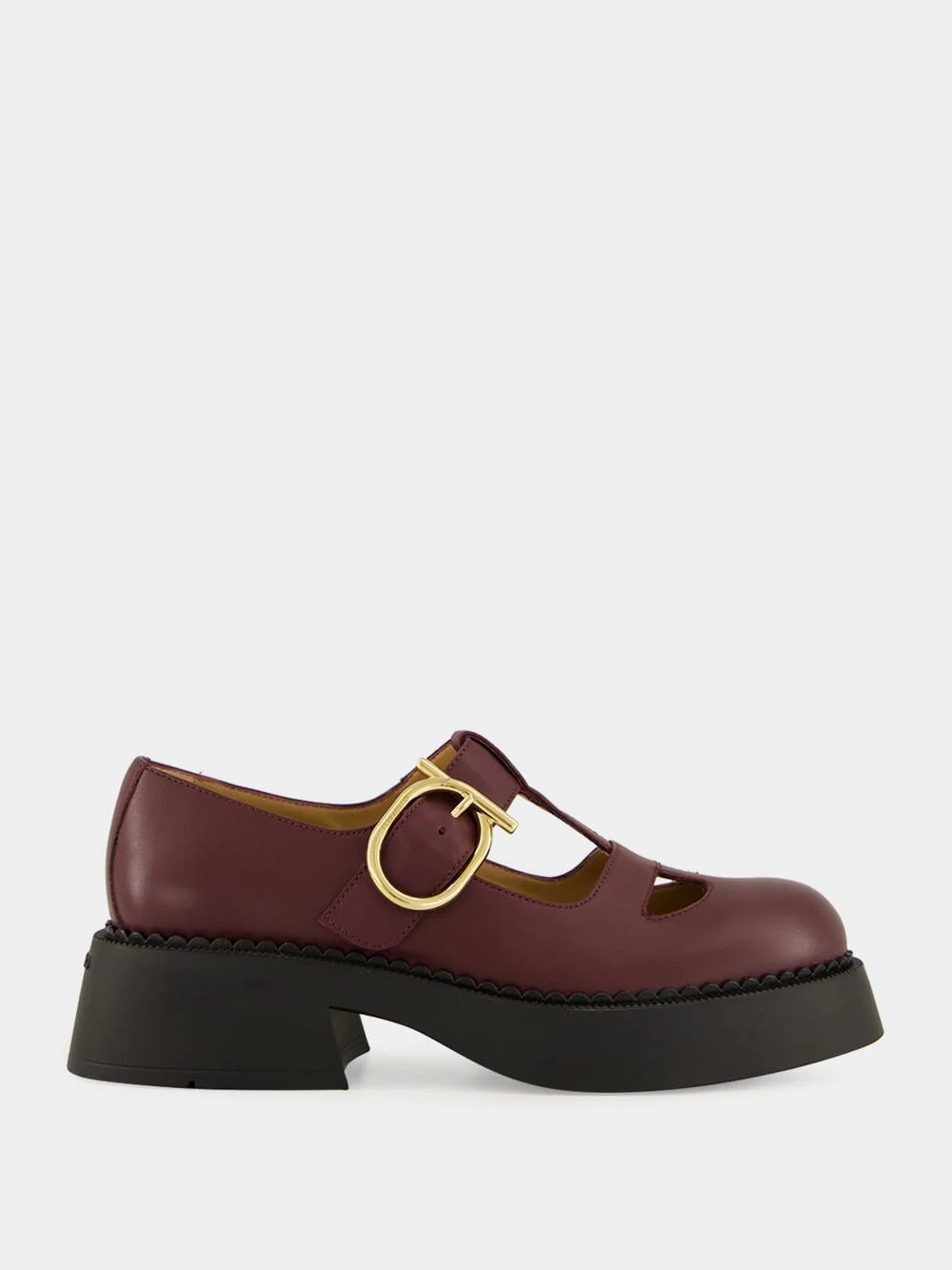 Oxblood Chunky Leather Buckle Loafers