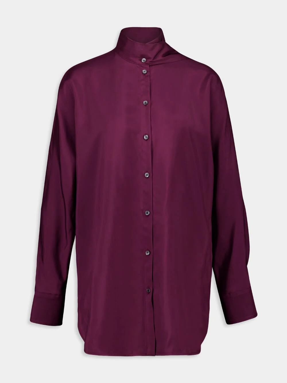 Oxblood Viscose Twill Long-Sleeve Shirt