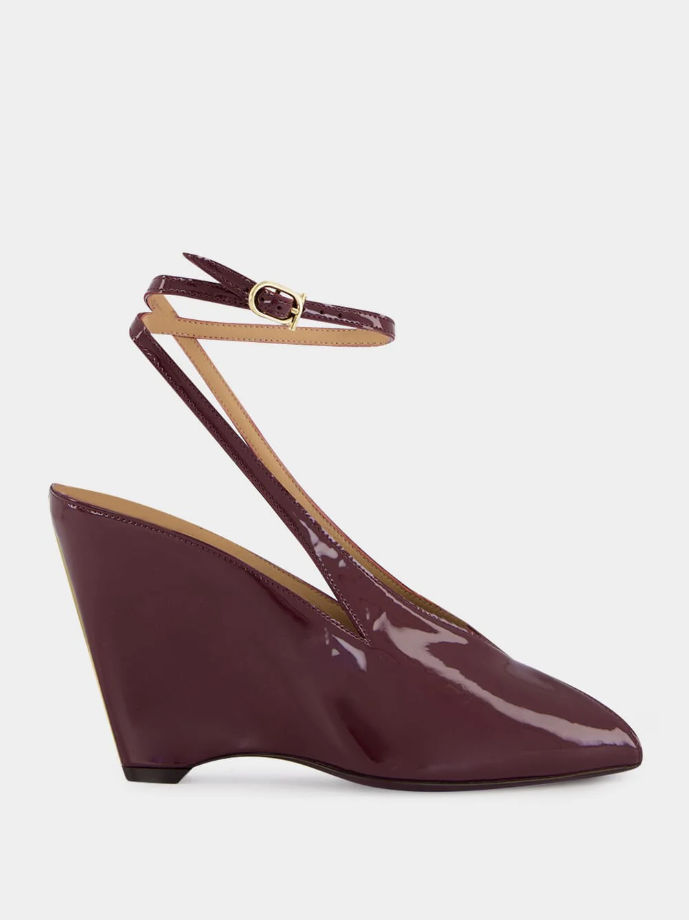Plum Patent Peep Toe Wedge Sandals
